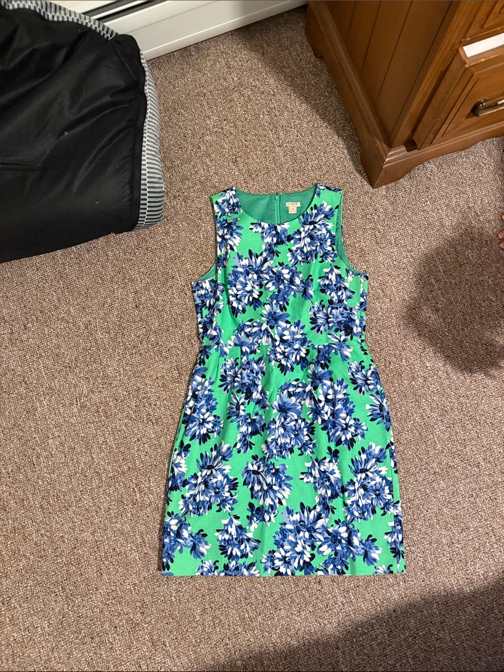 J. Crew Green Dress with Blue Floral Print